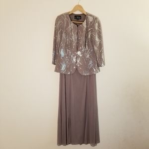 Alex Evenings 2 Piece Mother of Bride Gala Sequin Dress Gown 10